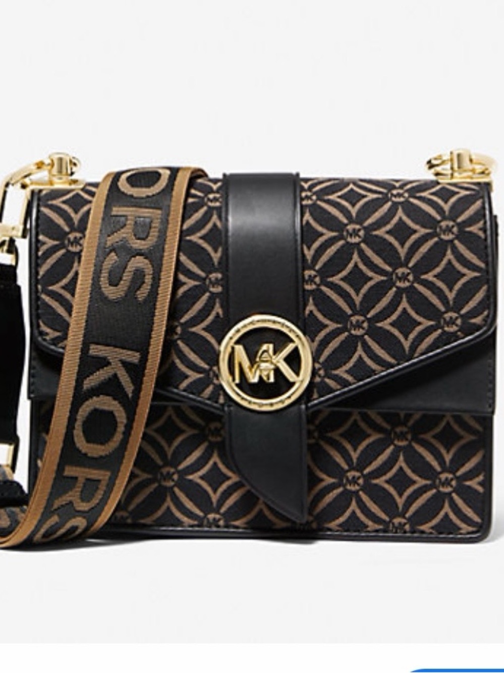 Michael Kors Black & Brown Signature MK Crossbody with Gold Hardware